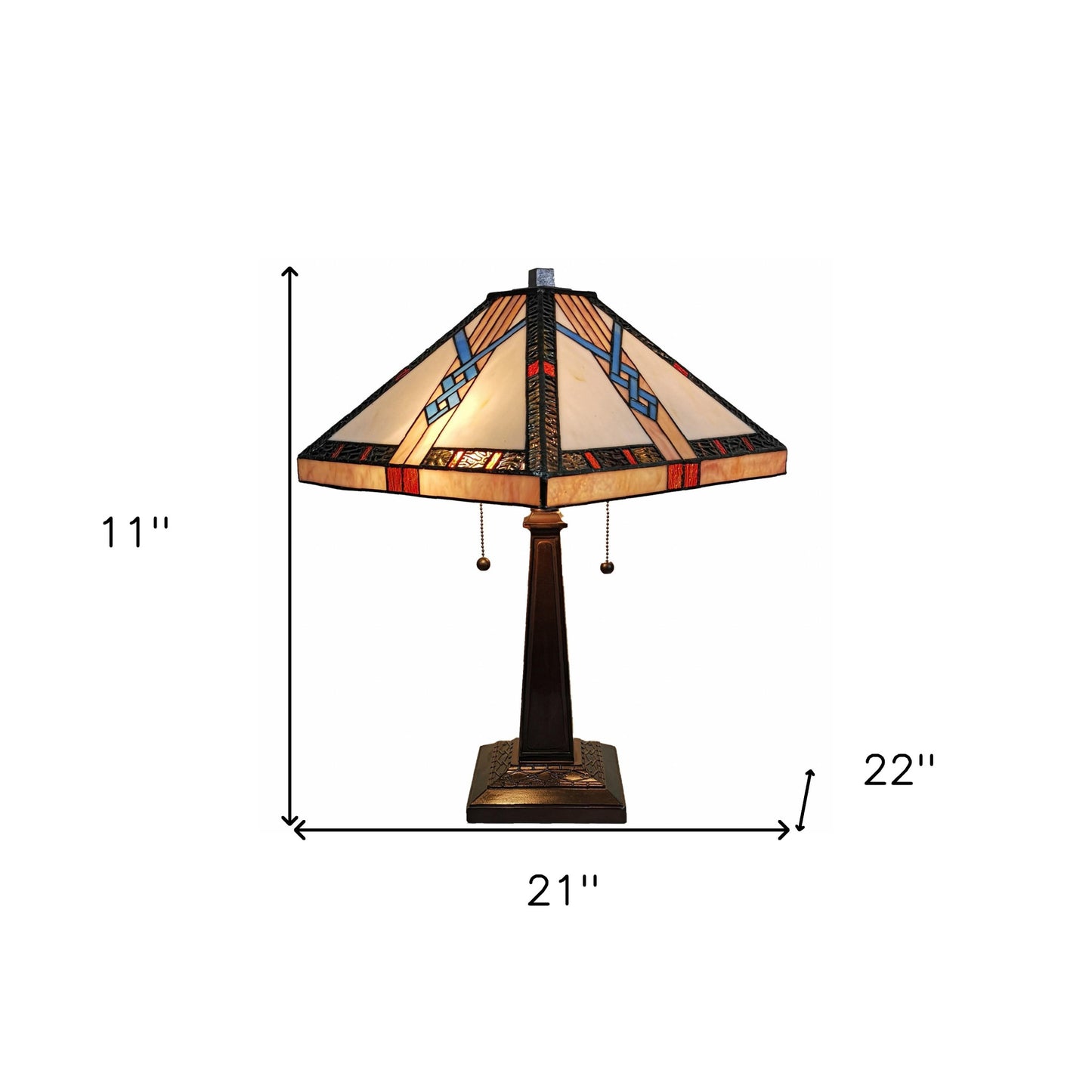 23" Stained Glass Stained Glass Antique Two Light Mission Style Table Lamp