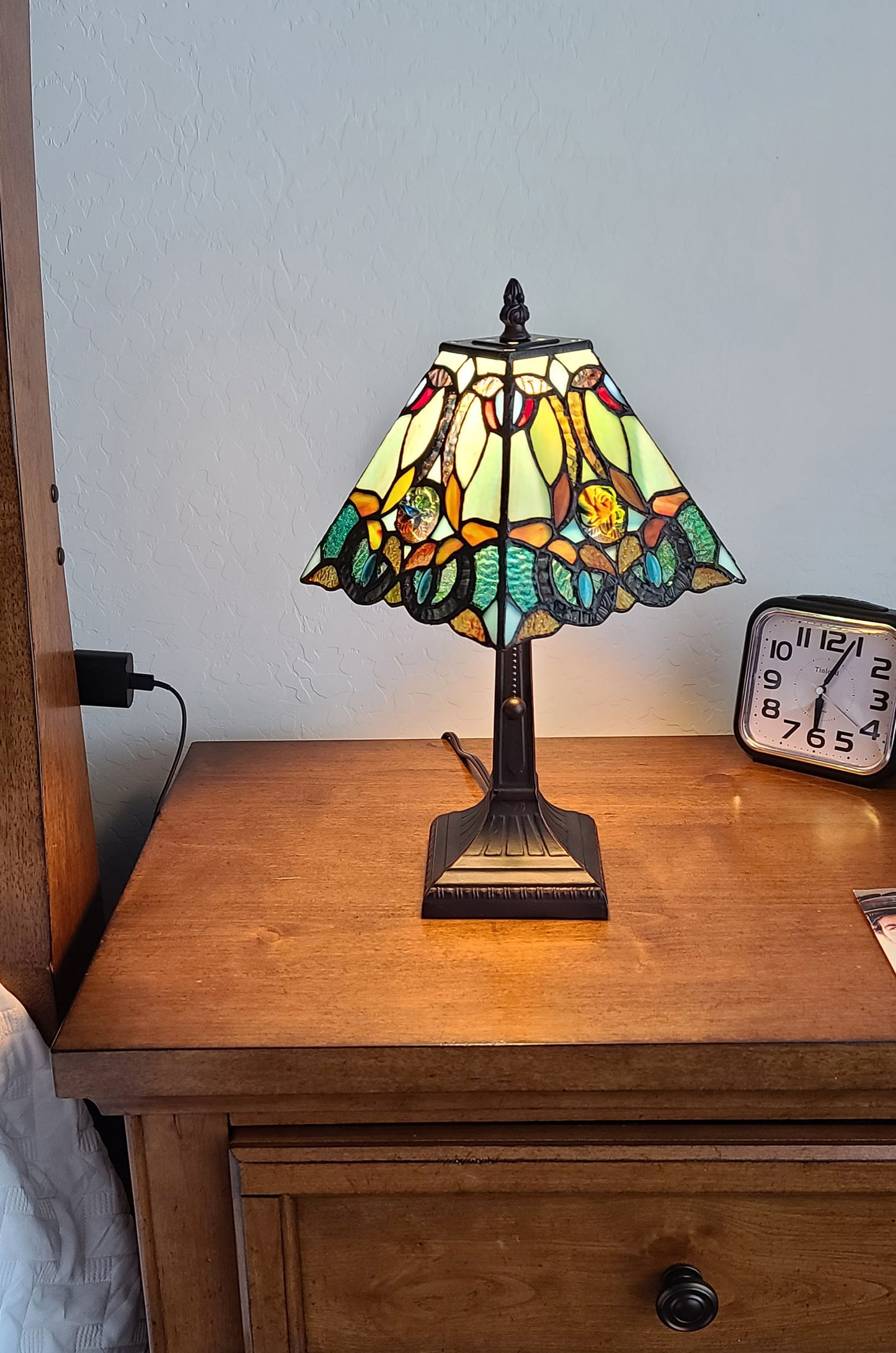 15" Tiffany Style Vintage Abstract Teal Table Lamp