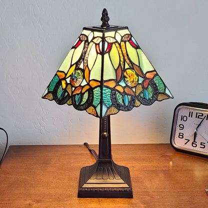15" Tiffany Style Vintage Abstract Teal Table Lamp