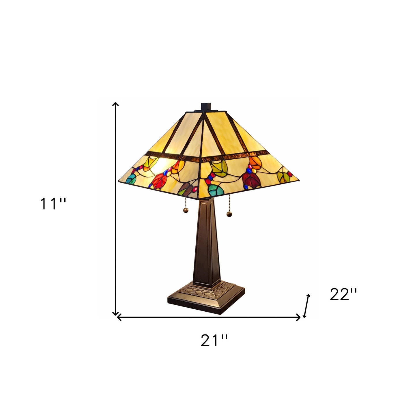 23" Cream and Jewel Stained Glass Two Light Mission Style Table Lamp