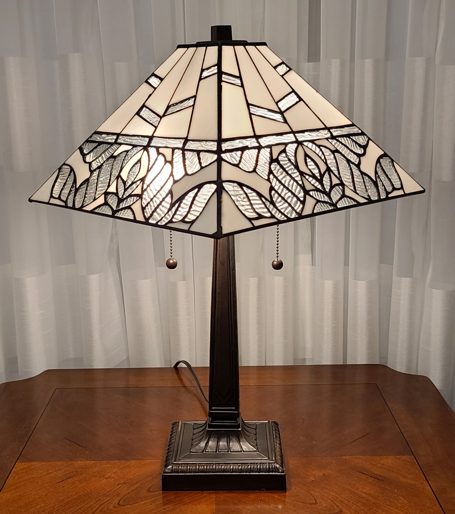 23" Stained Glass Leafy Vintage Two Light Mission Style Table Lamp