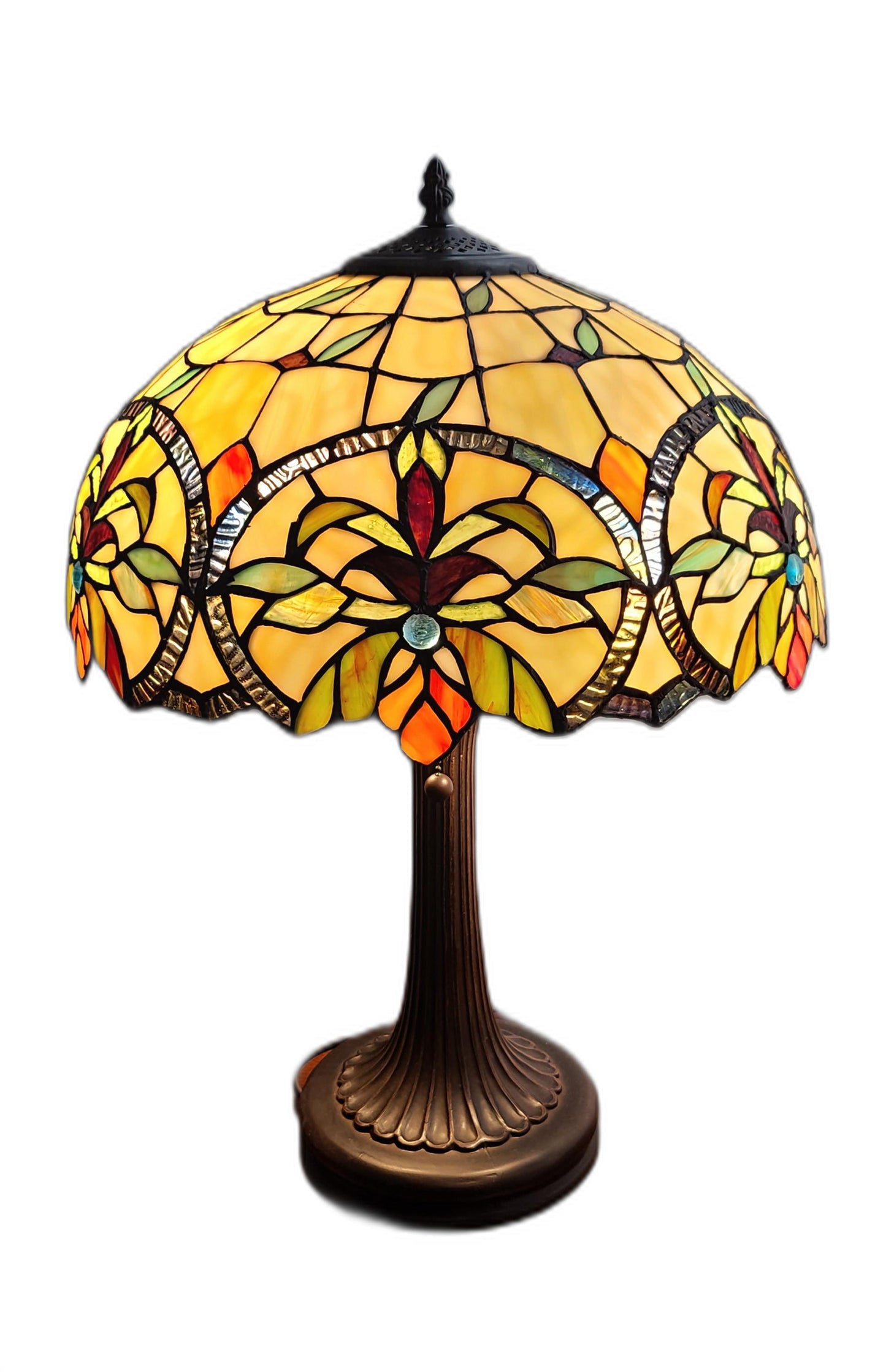 23" Stained Glass Two Light Jeweled Floral Table Lamp