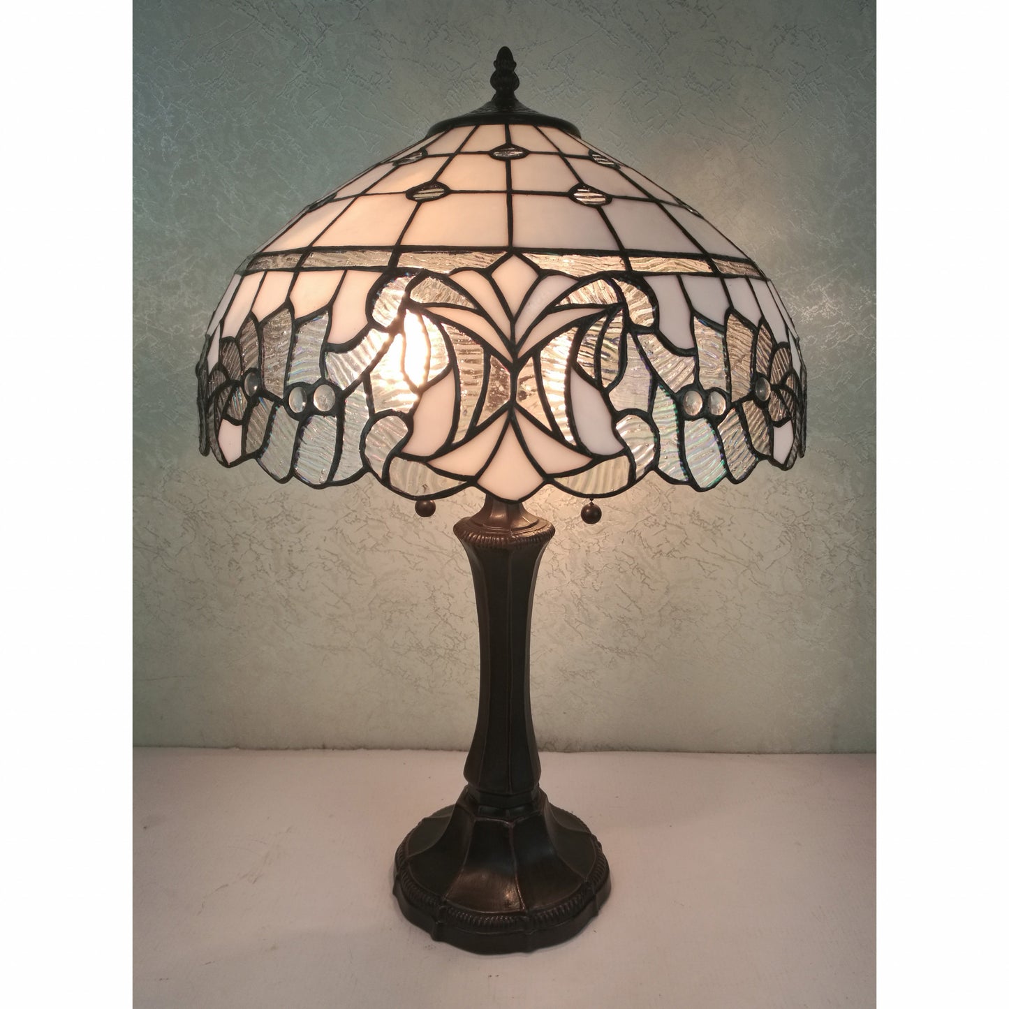 23" Stained Glass Two Light Vintage Antique Table Lamp