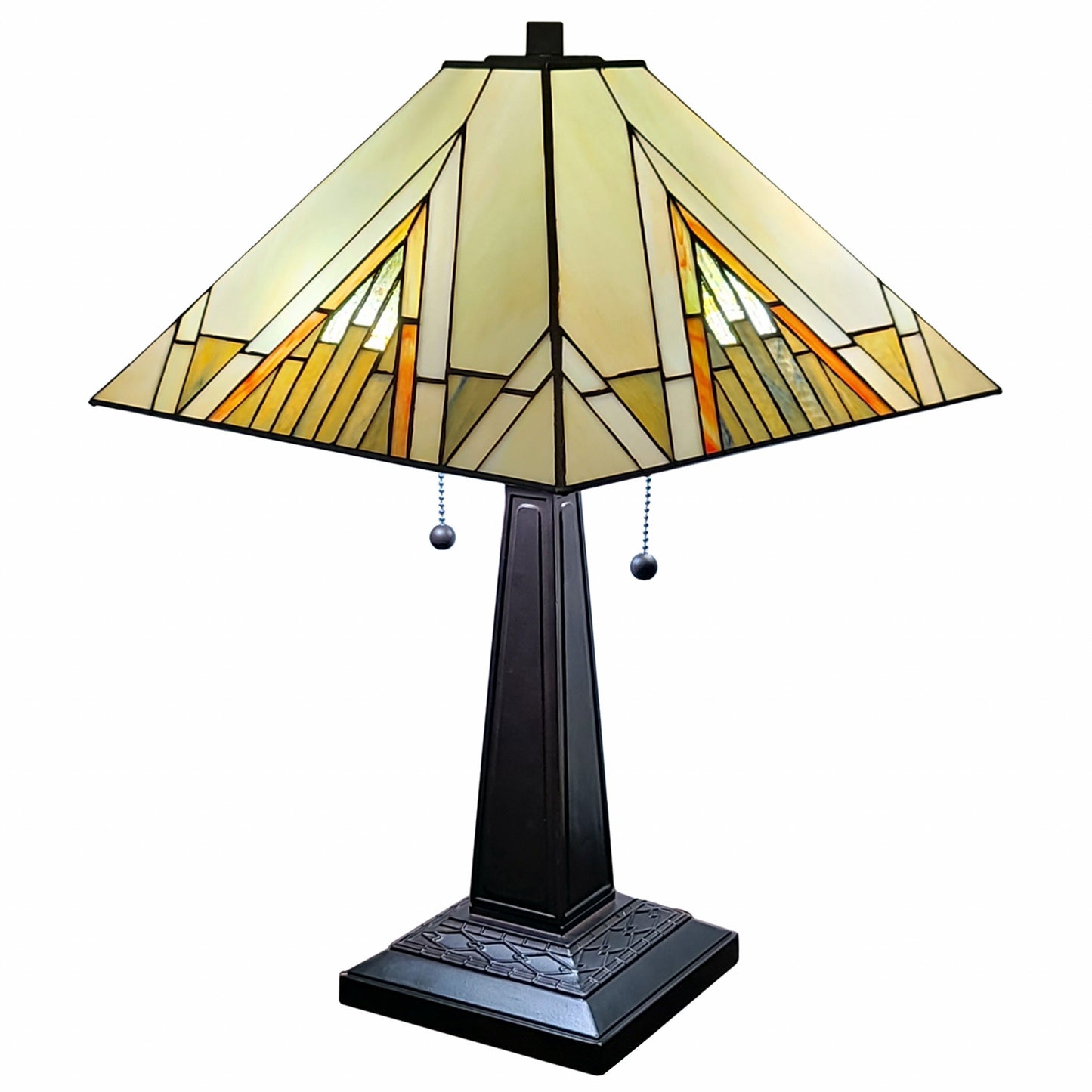 23" Stained Glass Pyramid Style Two Light Mission Style Table Lamp