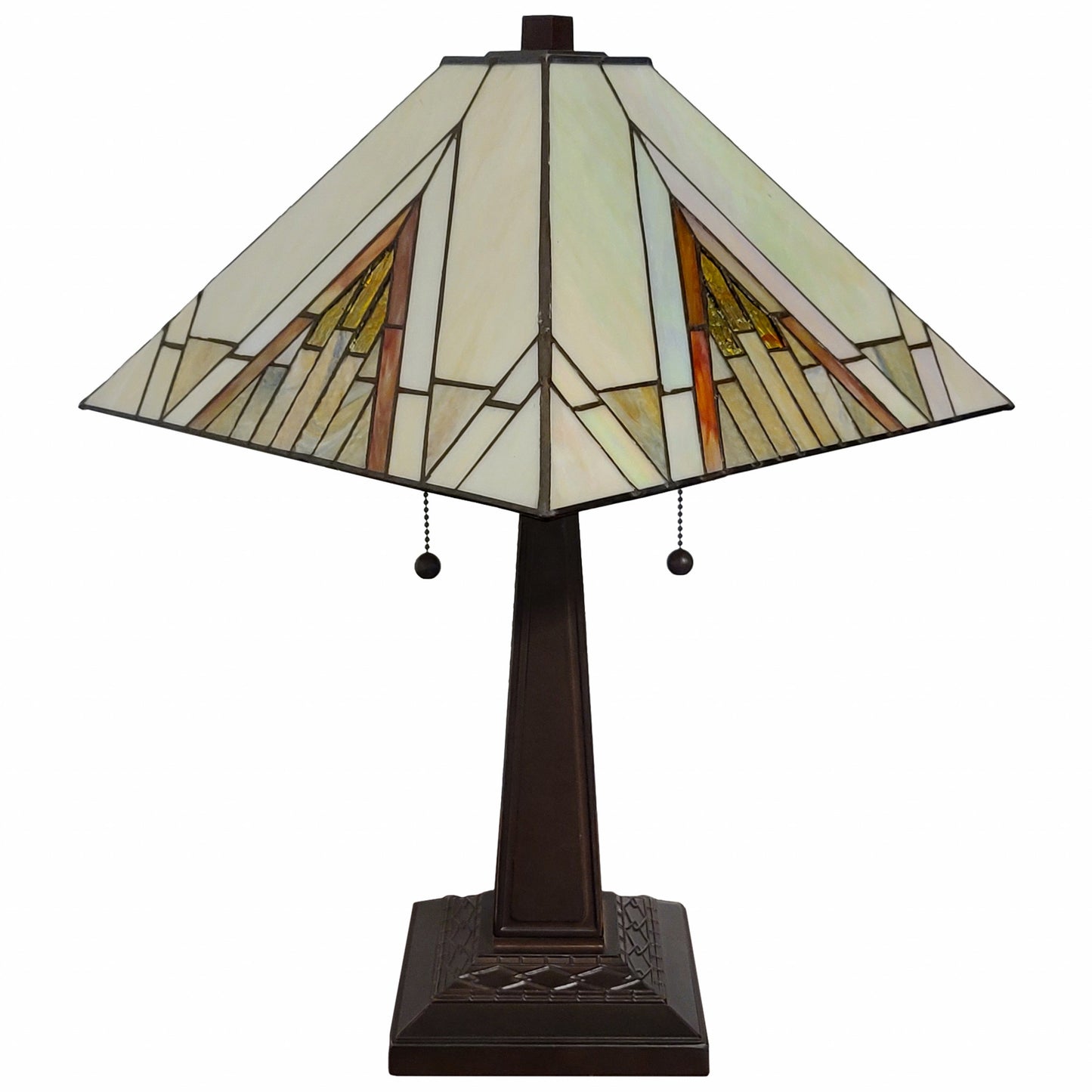23" Stained Glass Pyramid Style Two Light Mission Style Table Lamp