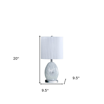 20" White Luster Mirrored Glass Table Lamp With Night Light
