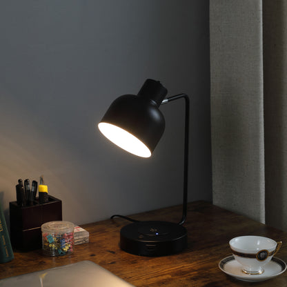15" Black Metal Desk USB Table Lamp With Black Shade