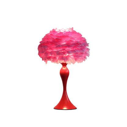 24" Glam Hot Pink Feather and Red Table Lamp