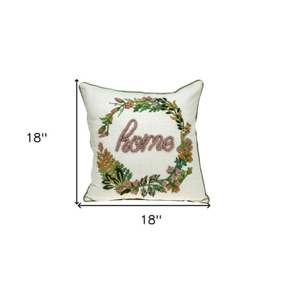 18 X 18 Beige Zippered 100% Cotton Throw Pillow