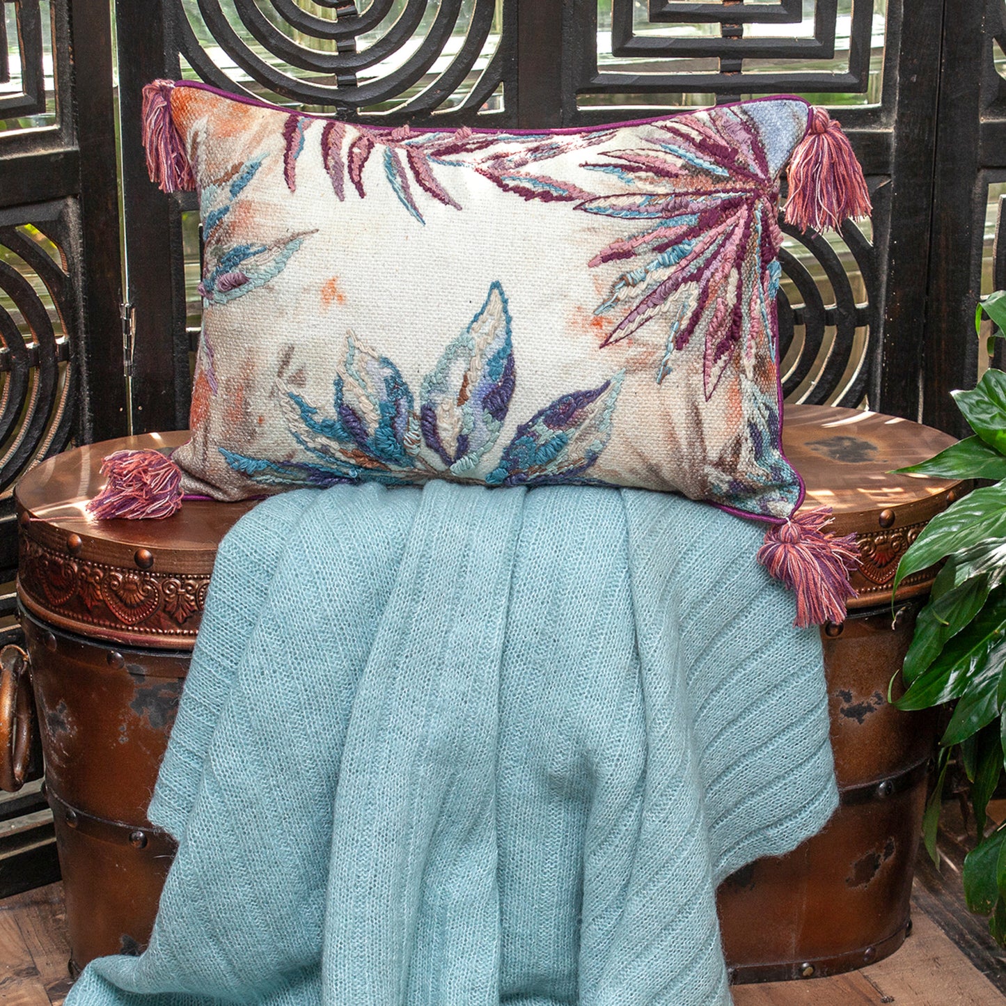 14 X 20 Multicolor Zippered 100% Cotton Throw Pillow