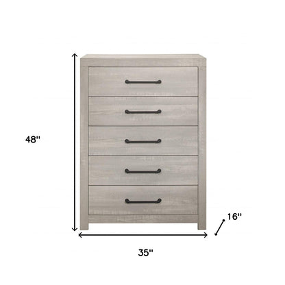 35" Rustic White Wash Solid Wood Five Drawer Chest