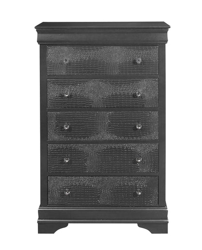 31" Metallic Grey Solid Wood Five Drawer Chest