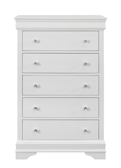 31" Metallic White Solid Wood Five Drawer Chest