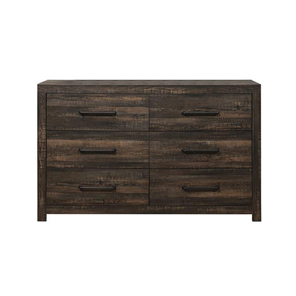 60" Dark Oak Solid Wood Six Drawer Double Dresser