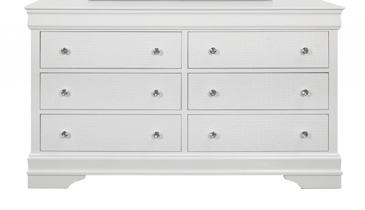 58" Metallic White Solid Wood Six Drawer Double Dresser