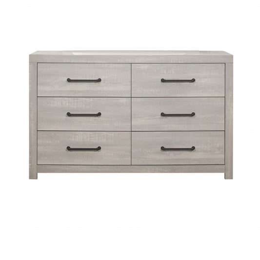 60" White Wash Solid Wood Six Drawer Double Dresser