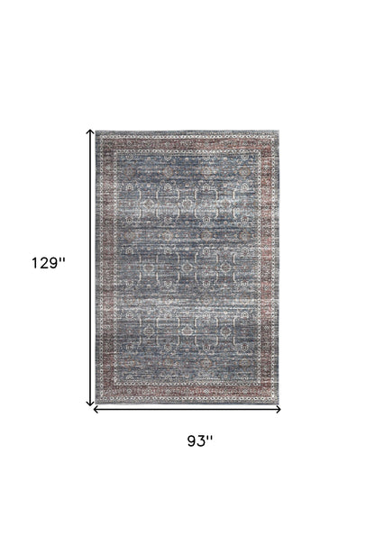 8' X 11' Blue Oriental Distressed Stain Resistant Area Rug
