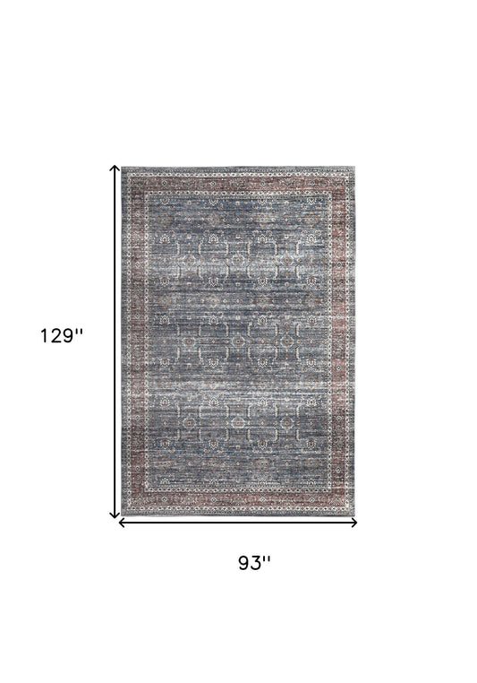 8' X 11' Blue Oriental Distressed Stain Resistant Area Rug