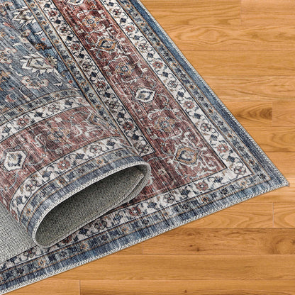 8' X 11' Blue Oriental Distressed Stain Resistant Area Rug