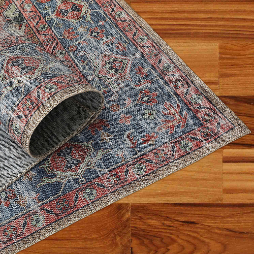 5' X 8' Rust Oriental Distressed Stain Resistant Area Rug