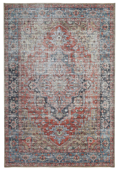 5' X 8' Rust Oriental Distressed Stain Resistant Area Rug