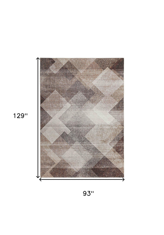 8' X 11' Brown Geometric Stain Resistant Area Rug