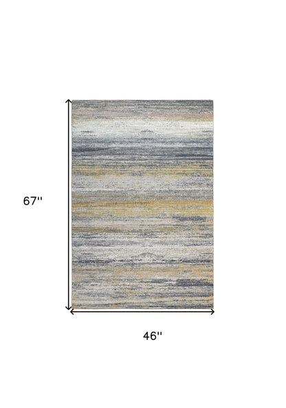 4' X 6' Gold Abstract Stain Resistant Area Rug