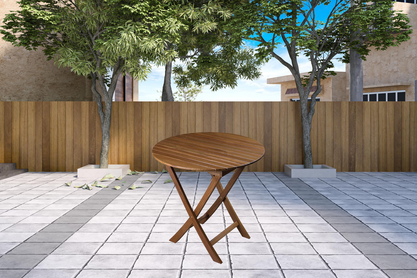 30" Brown Rounded Solid Wood Folding Outdoor Side Table