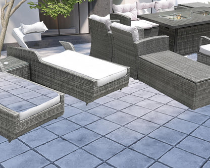 Twelve Piece Outdoor Gray Wicker Multiple Chairs Seating Group Fire Pit Included With Cushions
