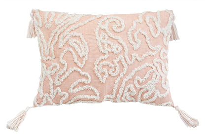 13" X 18" Beige And White Abstract Zippered Polyester Throw Pillow With Tassels
