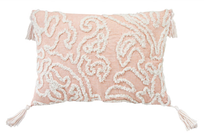 13" X 18" Beige And White Abstract Zippered Polyester Throw Pillow With Tassels