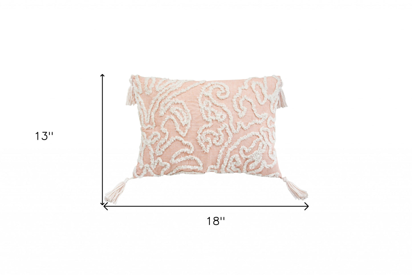 13" X 18" Beige And White Abstract Zippered Polyester Throw Pillow With Tassels