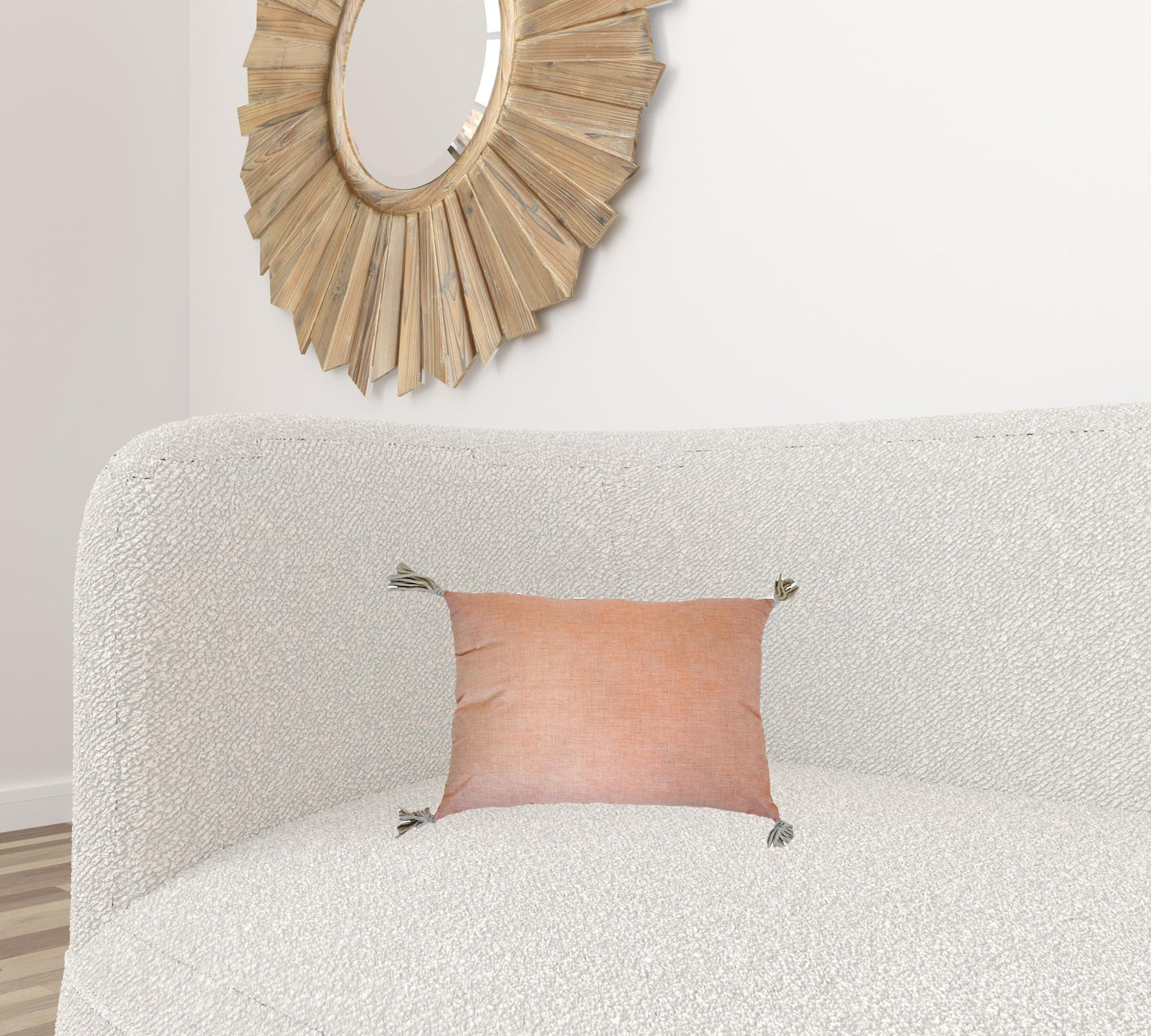 13" X 18" Peach And White Damask Zippered Polyester And Cotton Blend Throw Pillow With Tassels