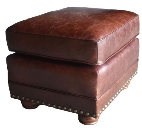 27" Brown Genuine Leather Ottoman