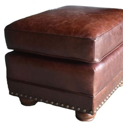 27" Brown Genuine Leather Ottoman