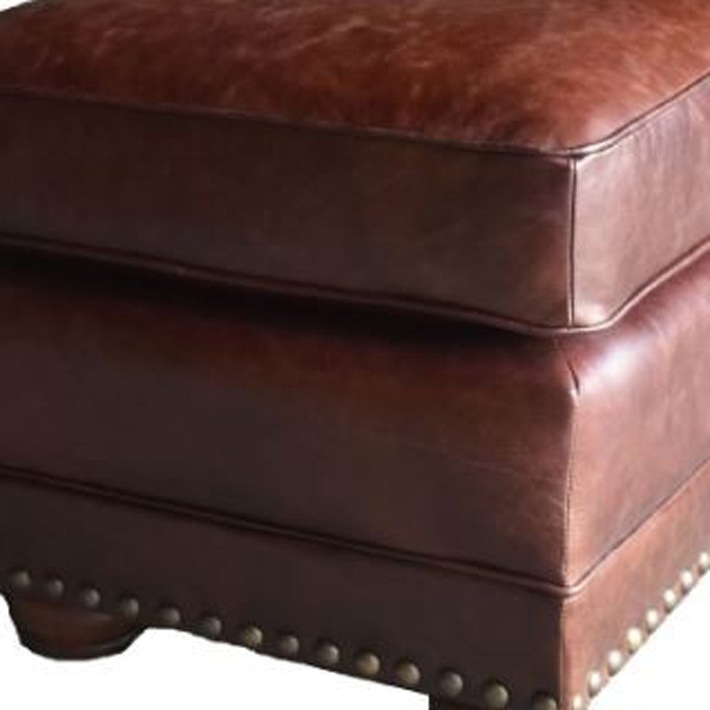 27" Brown Genuine Leather Ottoman