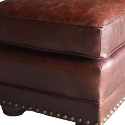 27" Brown Genuine Leather Ottoman