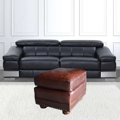 27" Brown Genuine Leather Ottoman