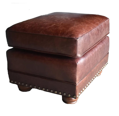 27" Brown Genuine Leather Ottoman