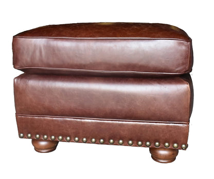 27" Brown Genuine Leather Ottoman