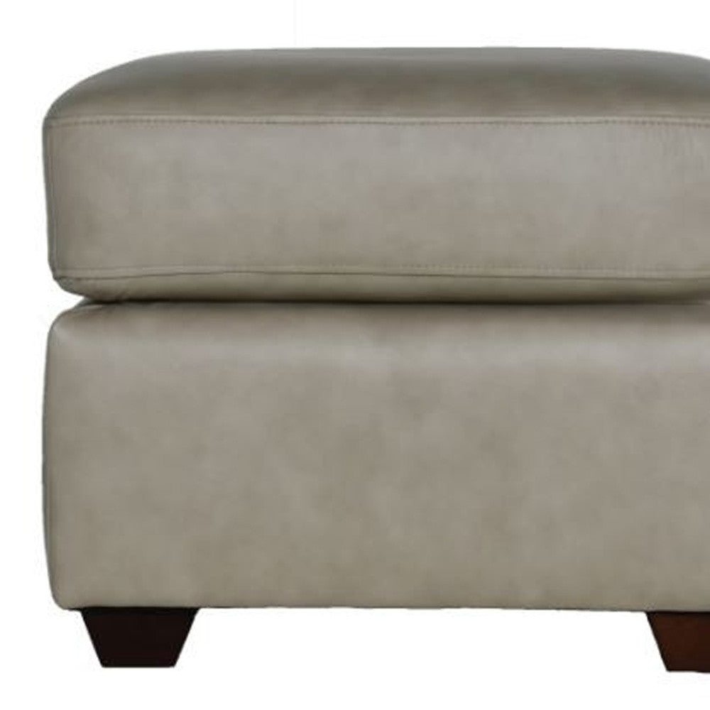 22" Stone Genuine Leather And Brown Ottoman