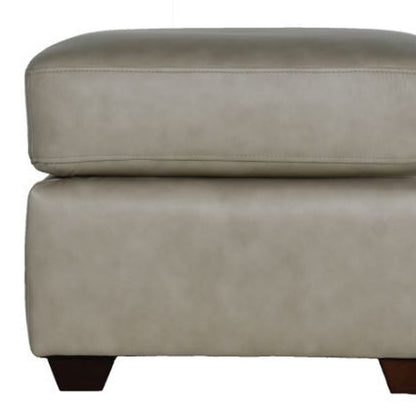 22" Stone Genuine Leather And Brown Ottoman