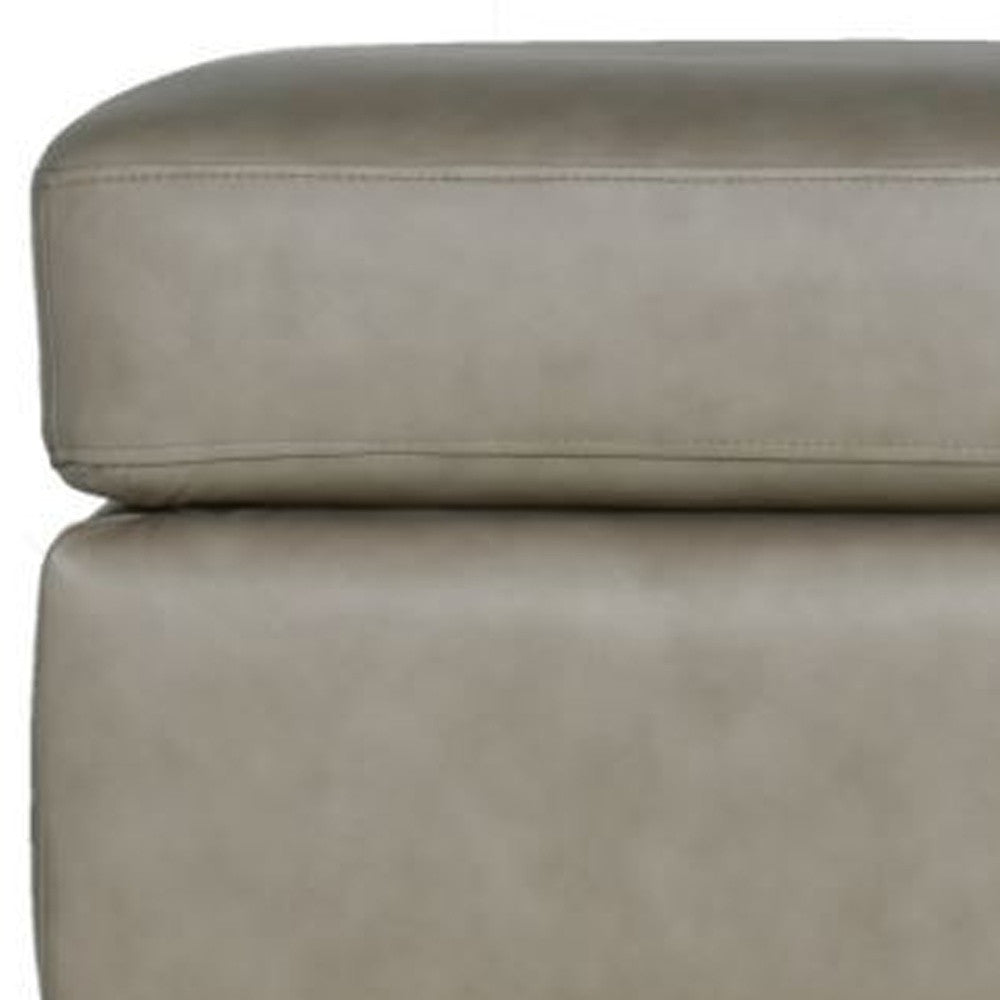 22" Stone Genuine Leather And Brown Ottoman
