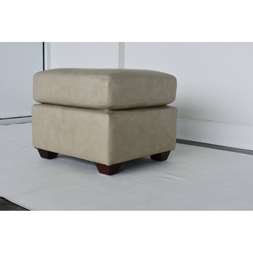 22" Stone Genuine Leather And Brown Ottoman