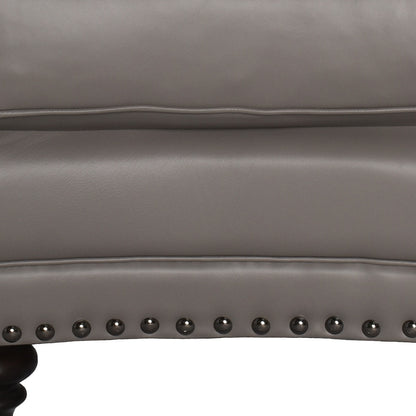 22" Gray Genuine Leather And Brown Ottoman