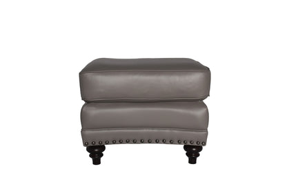 22" Gray Genuine Leather And Brown Ottoman