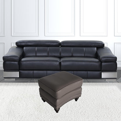 22" Gray Genuine Leather And Brown Ottoman