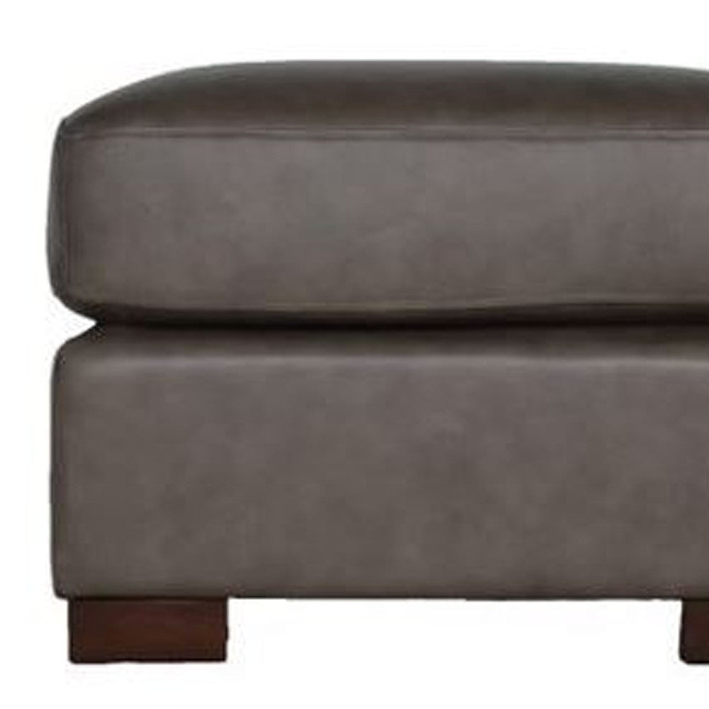 22" Gray Genuine Leather And Brown Ottoman