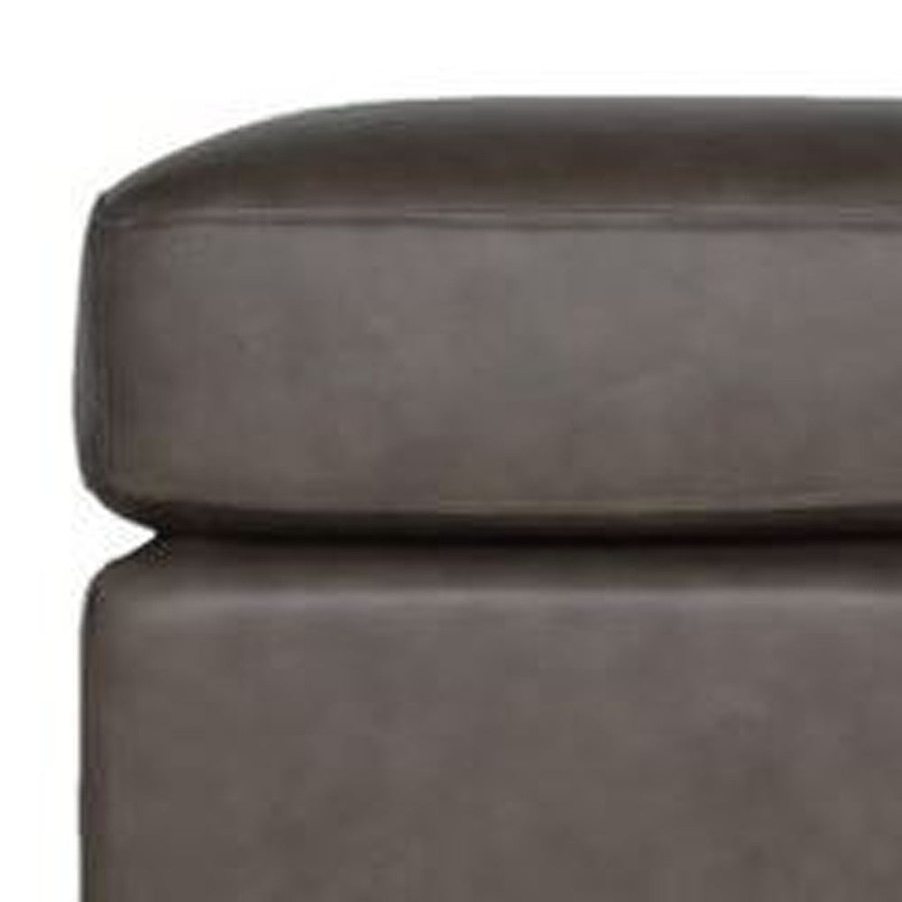 22" Gray Genuine Leather And Brown Ottoman
