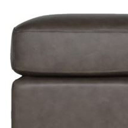 22" Gray Genuine Leather And Brown Ottoman